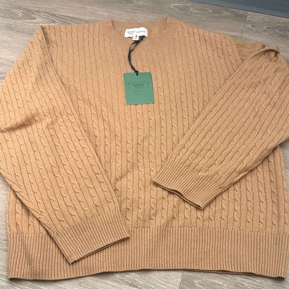 Beverly Hills X Revolve Camel Cable Knit Crewneck Sweater new limited sold out